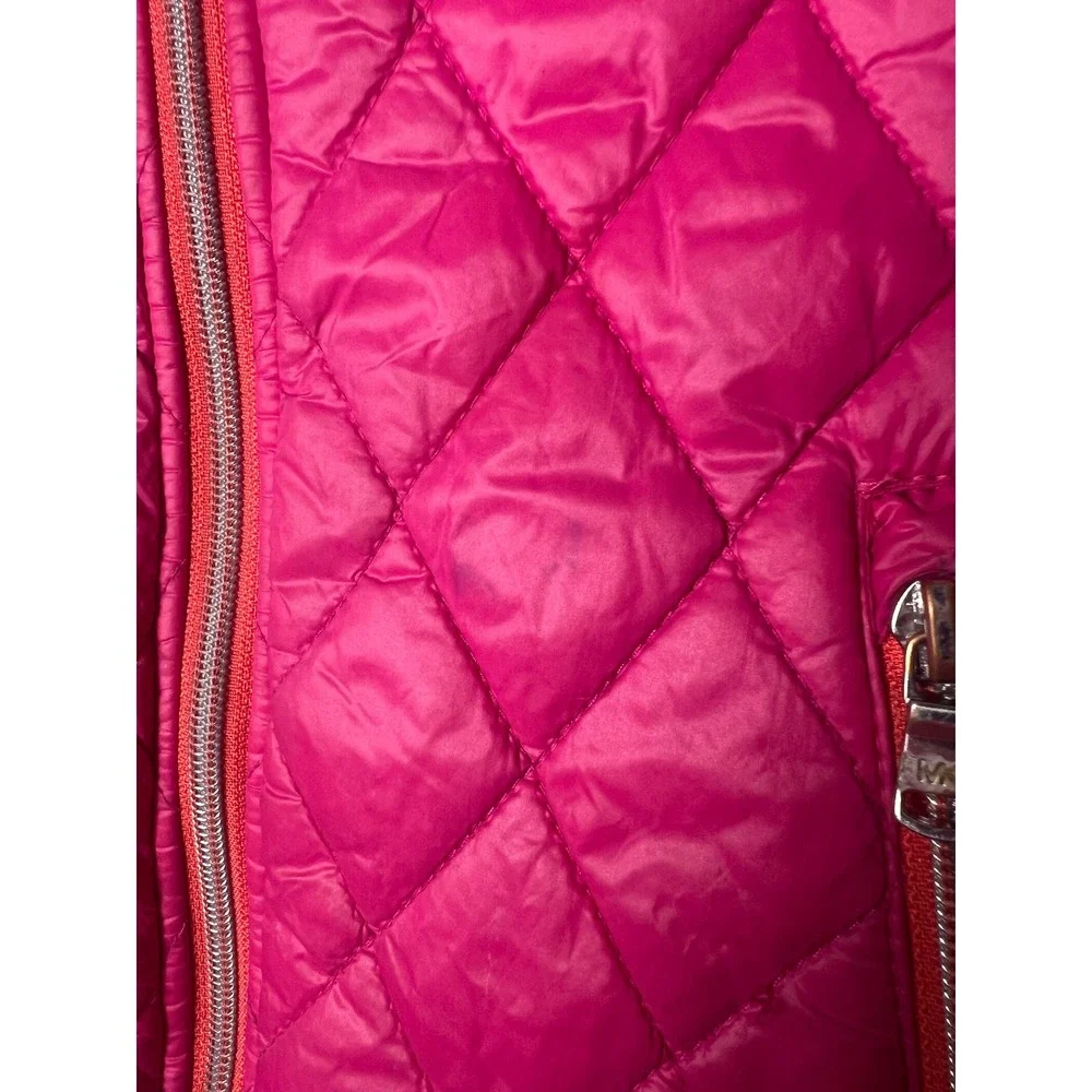 Michael Kors Quilted Puffer Jacket Kids Sz 5/6 Pink Hooded Ruffle Hem